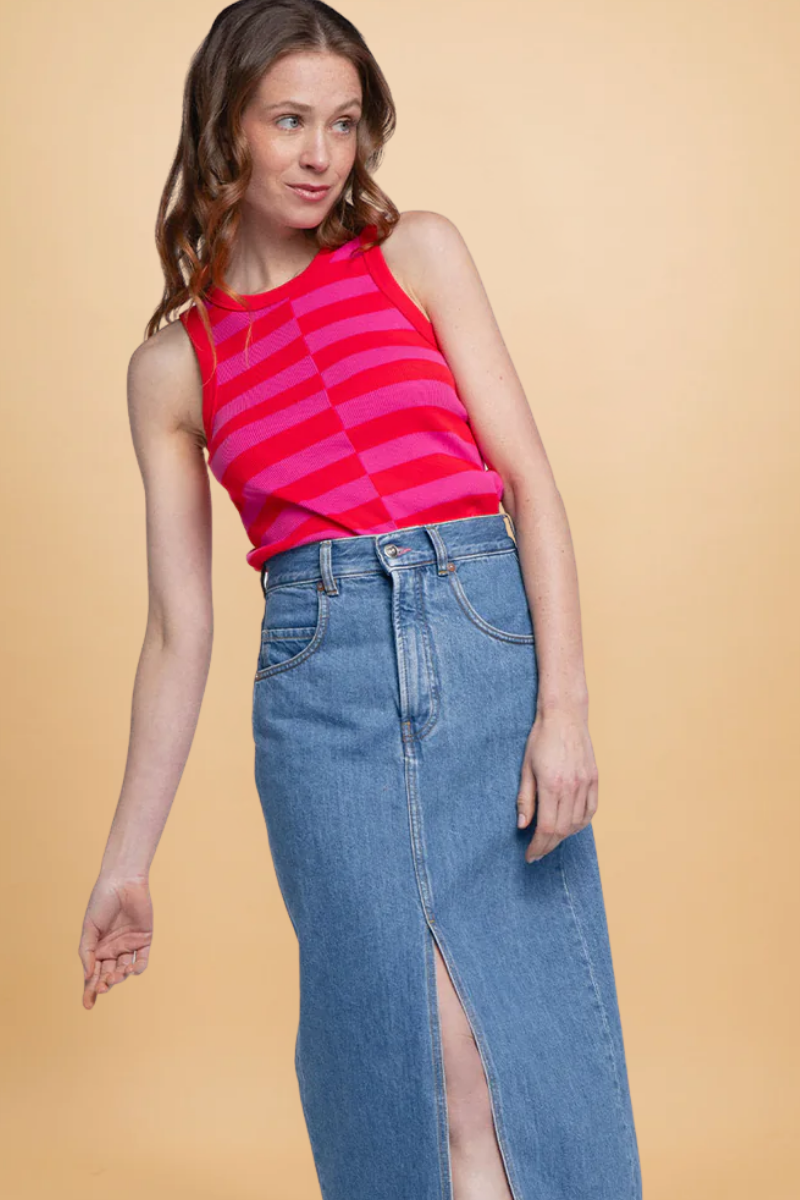 Top Abie Stripes Rose et Rouge