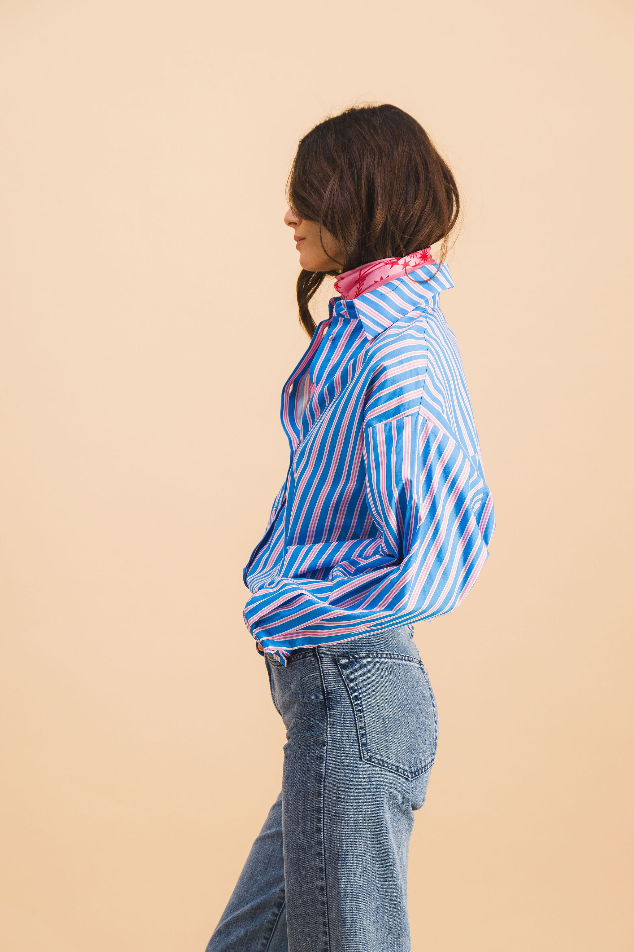 CHEMISE DONA STRIPES BLEU ET ROSE