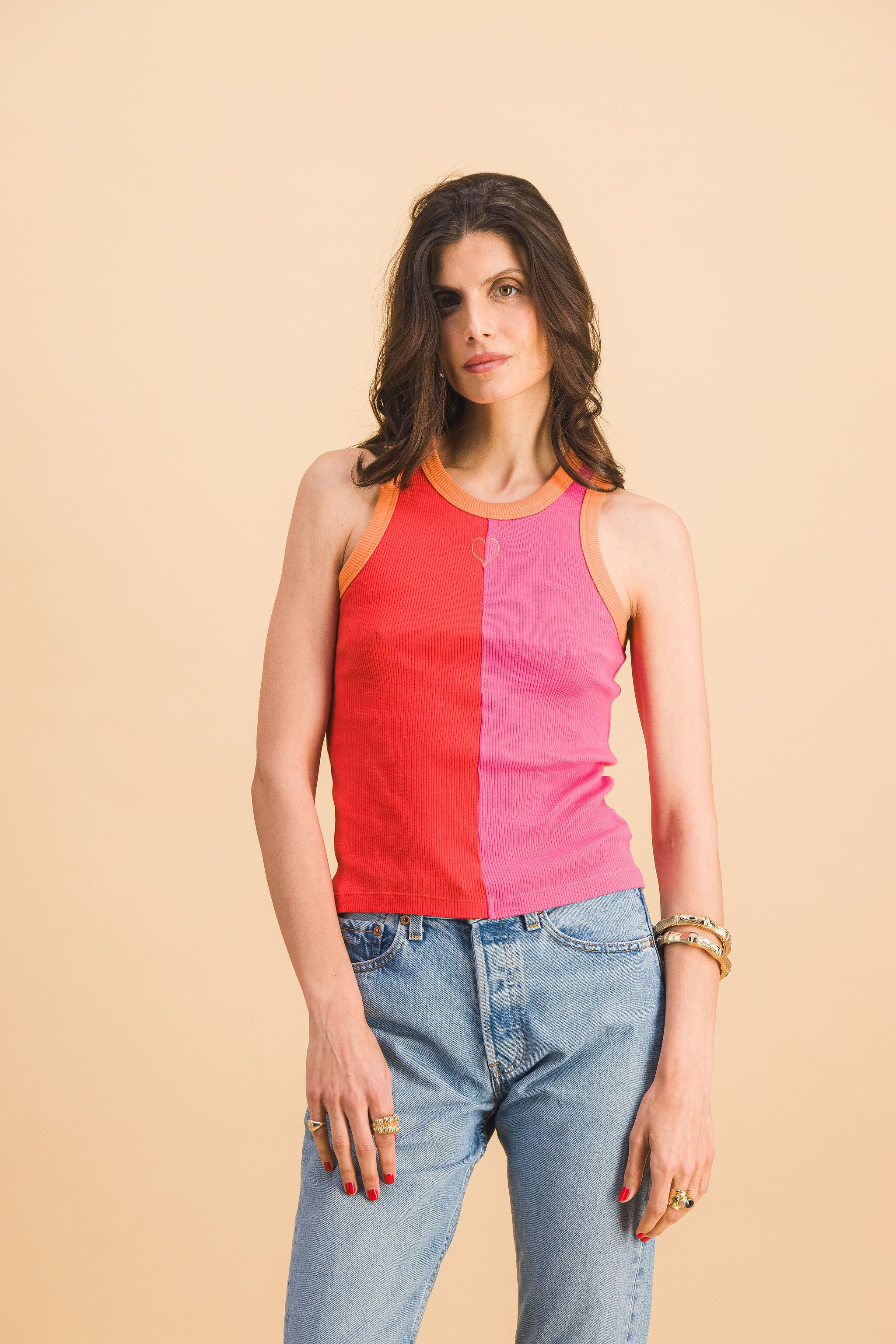 Top Abie Bi-color Rose et Rouge