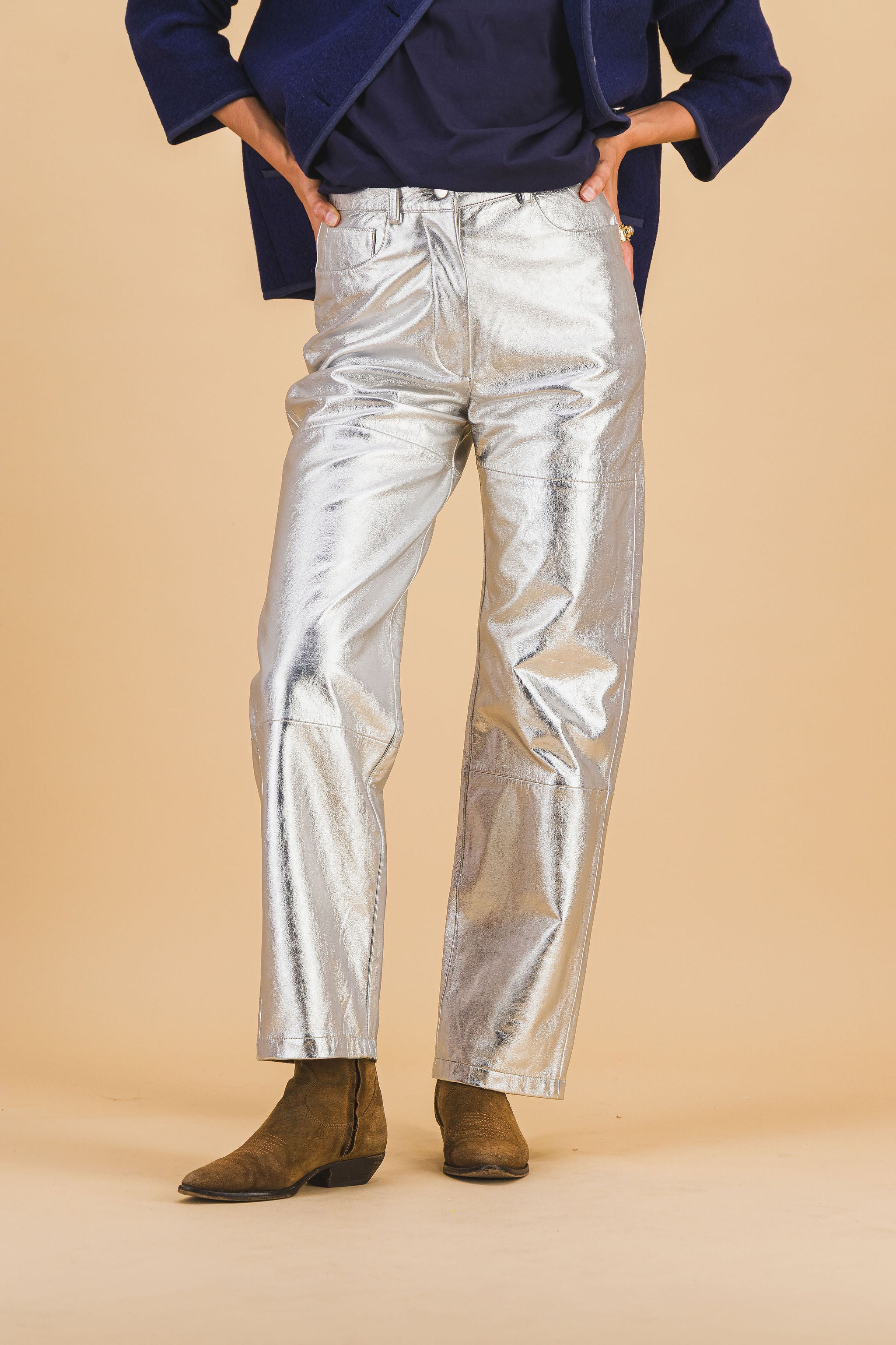 Camille silver leather pants