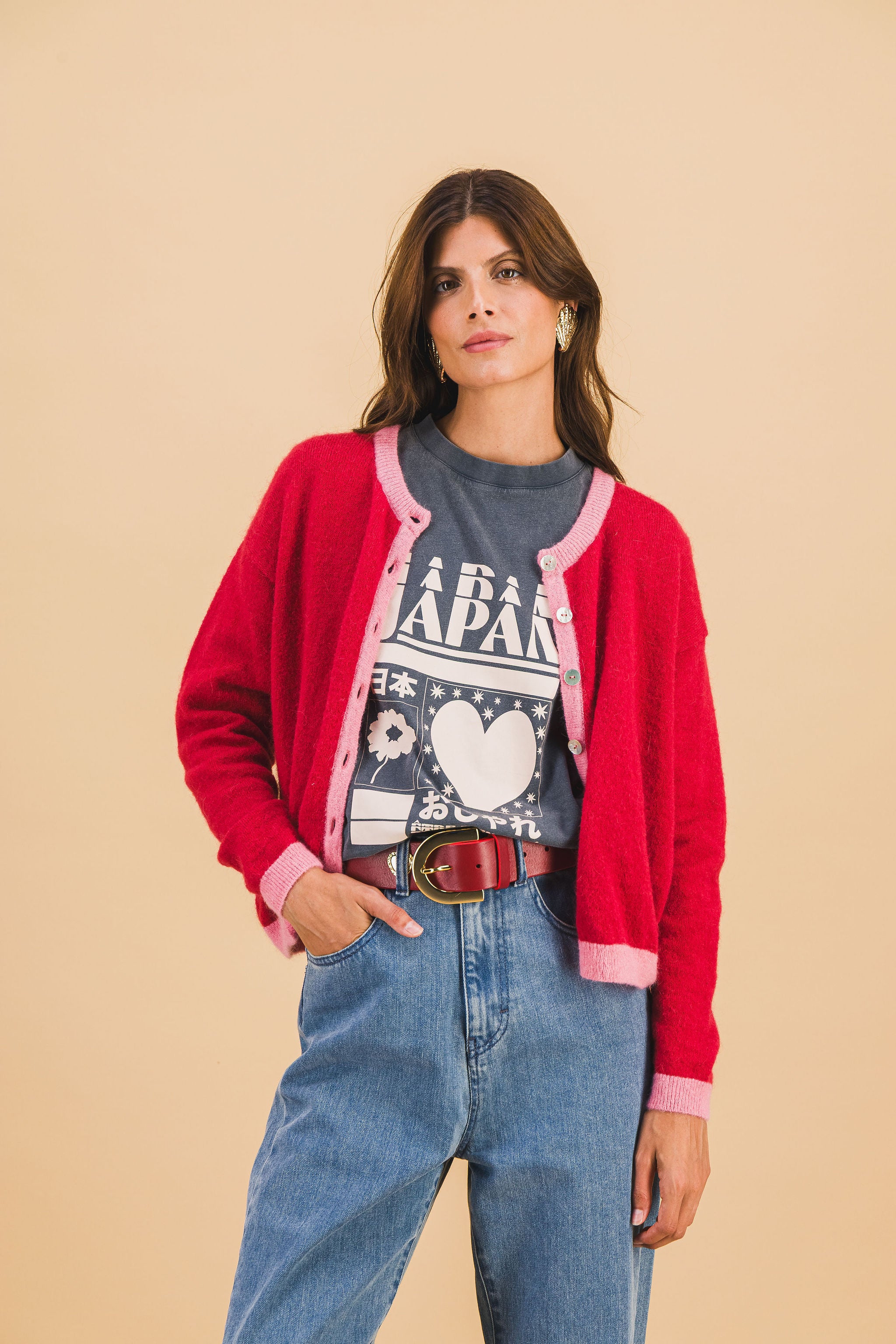 Cardigan Julia rouge et rose