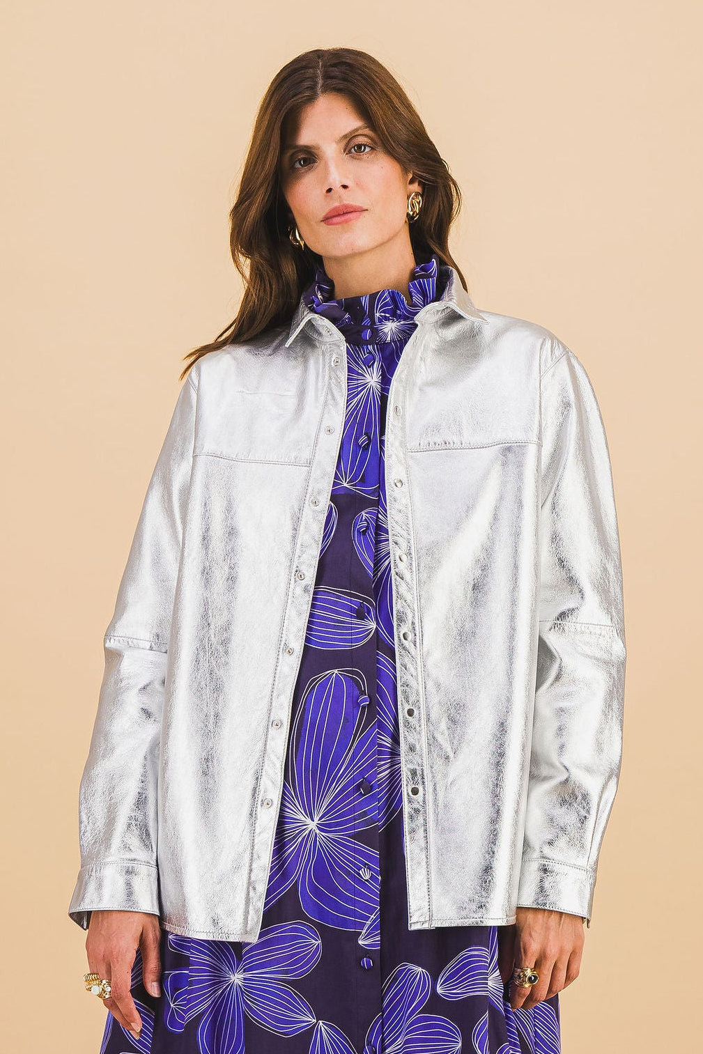 Chemise Riley en cuir argenté