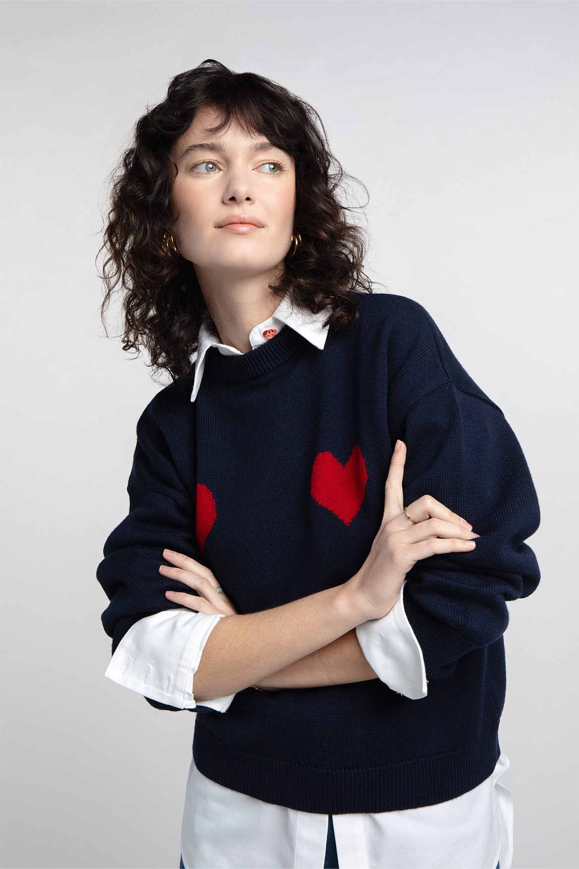 Pull Côme marine cœurs rouges