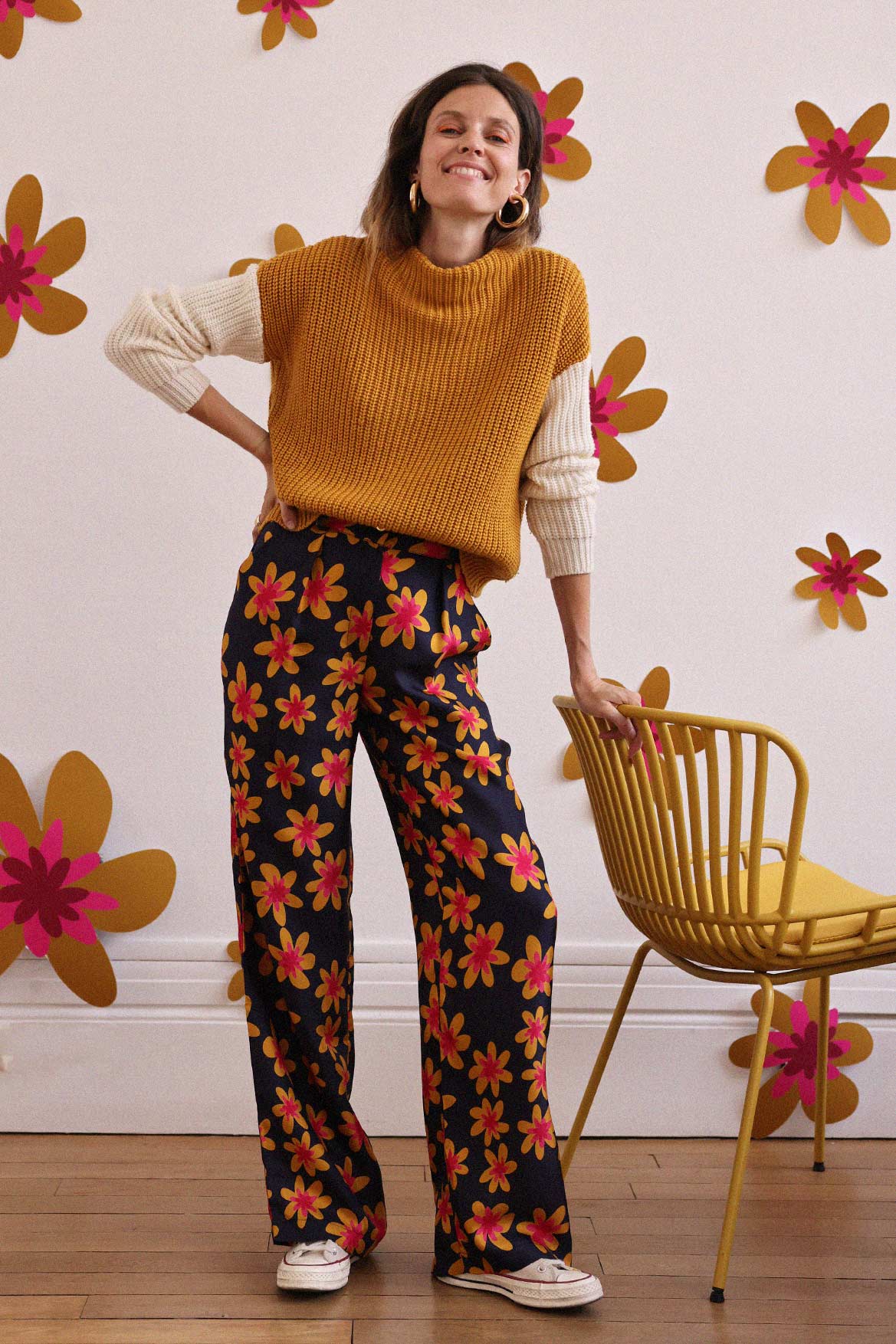 Lou wool sweater in ochre and ecru