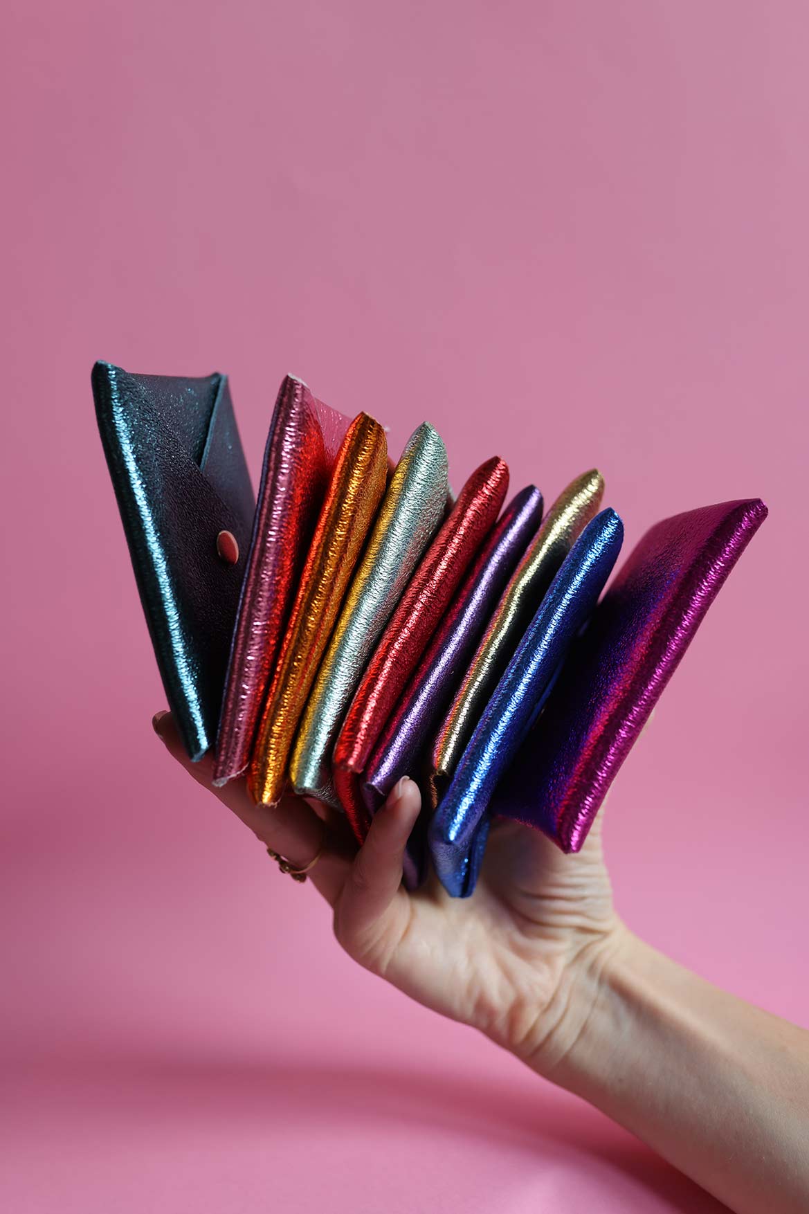 Porte carte en cuir irisé