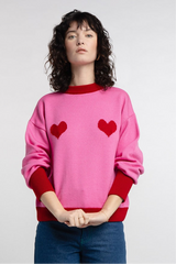 Pull Côme rose cœurs rouge