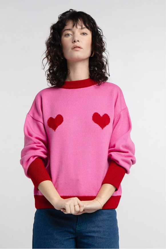 Côme pink sweater with red hearts