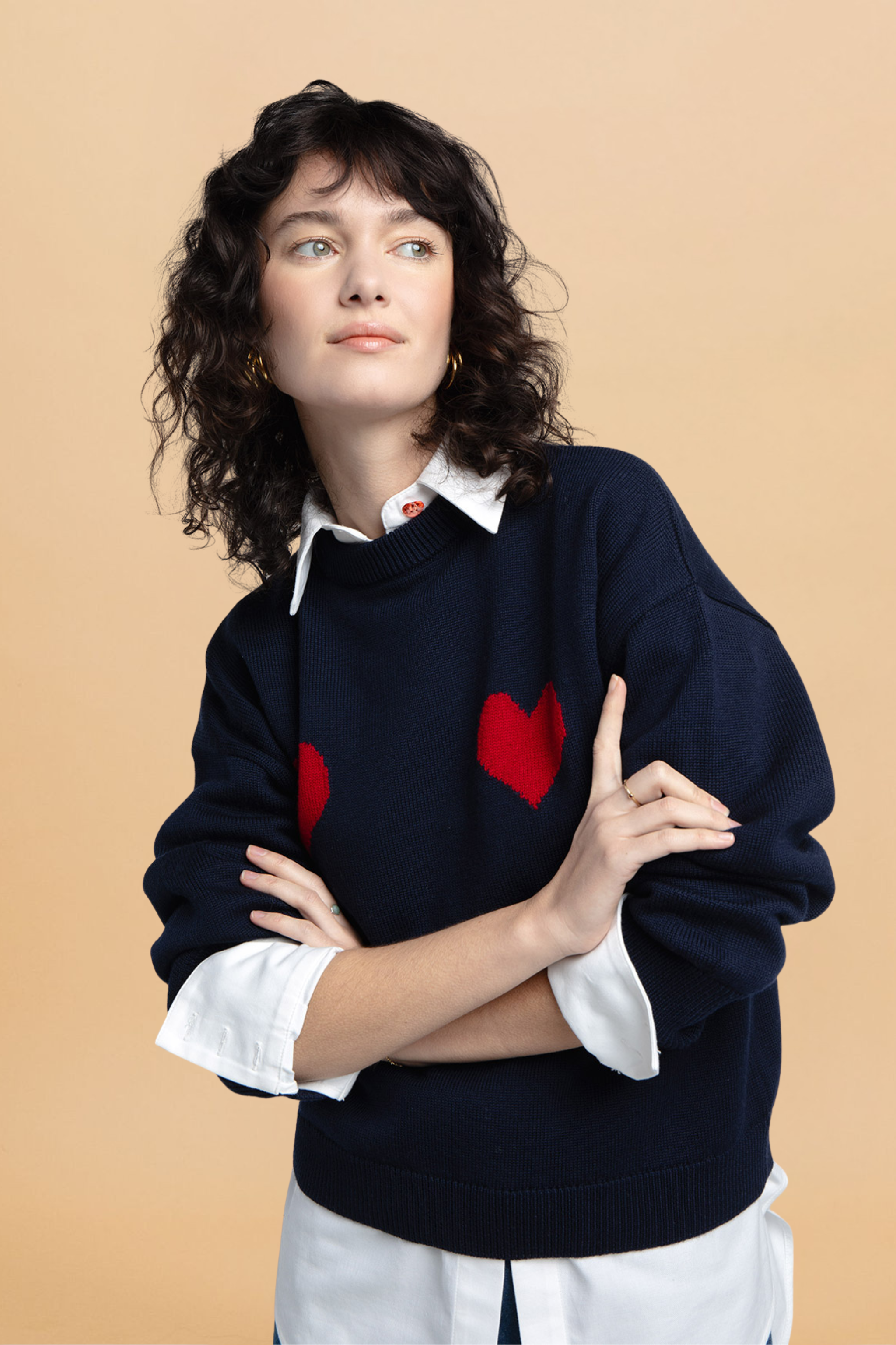 Côme navy sweater with red hearts