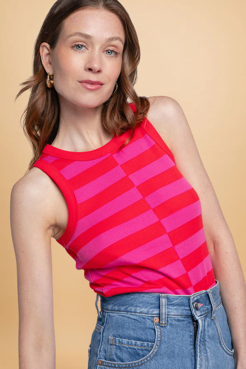 Top Abie Stripes Rose et Rouge