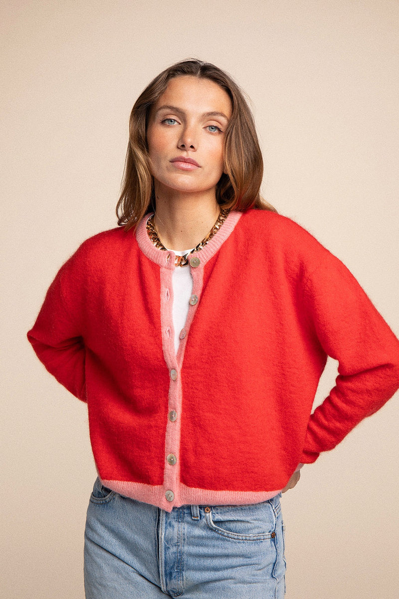 Cardigan Julia rouge et rose