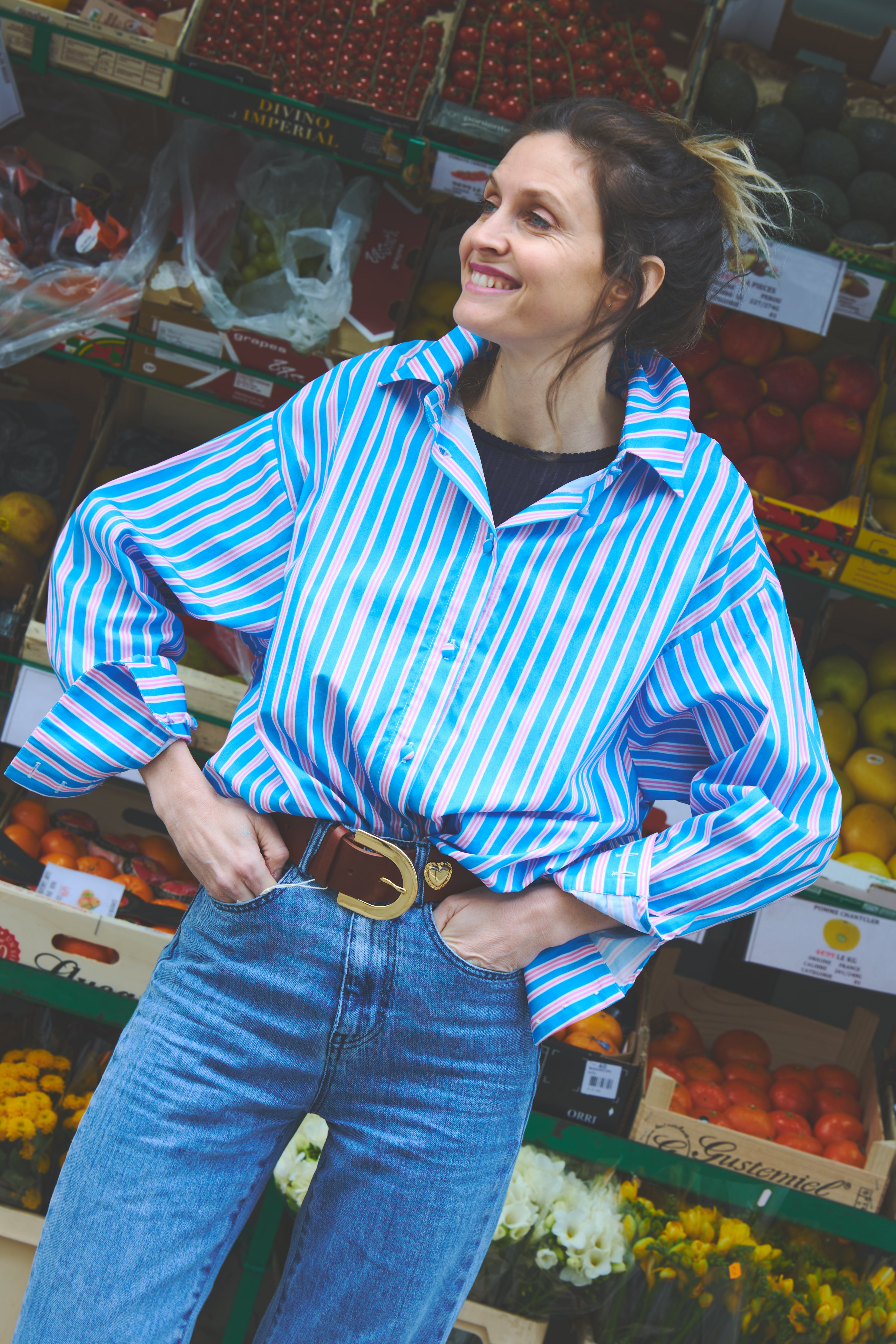 CHEMISE DONA STRIPES BLEU ET ROSE