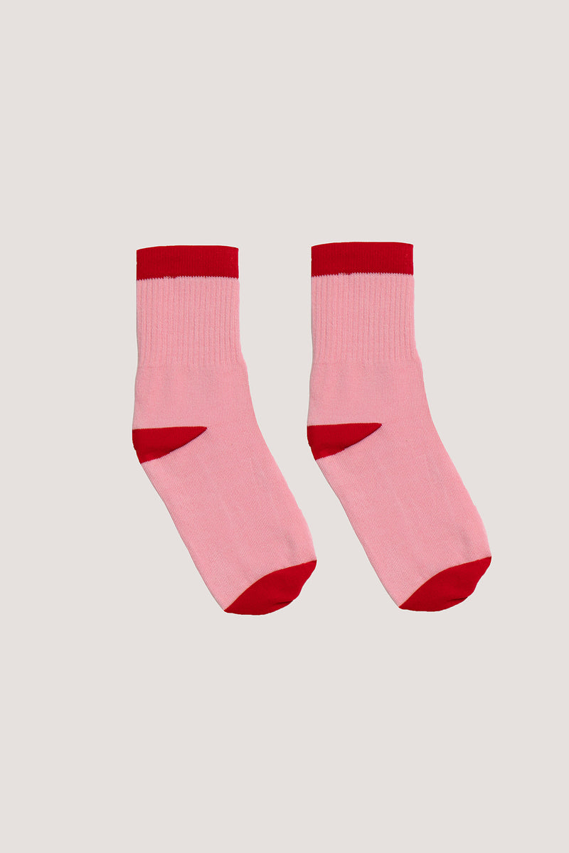 Chaussettes Marcel roses ligne rouge