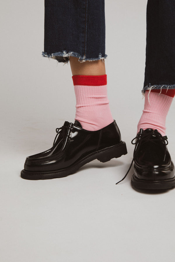 Marcel pink socks with red line