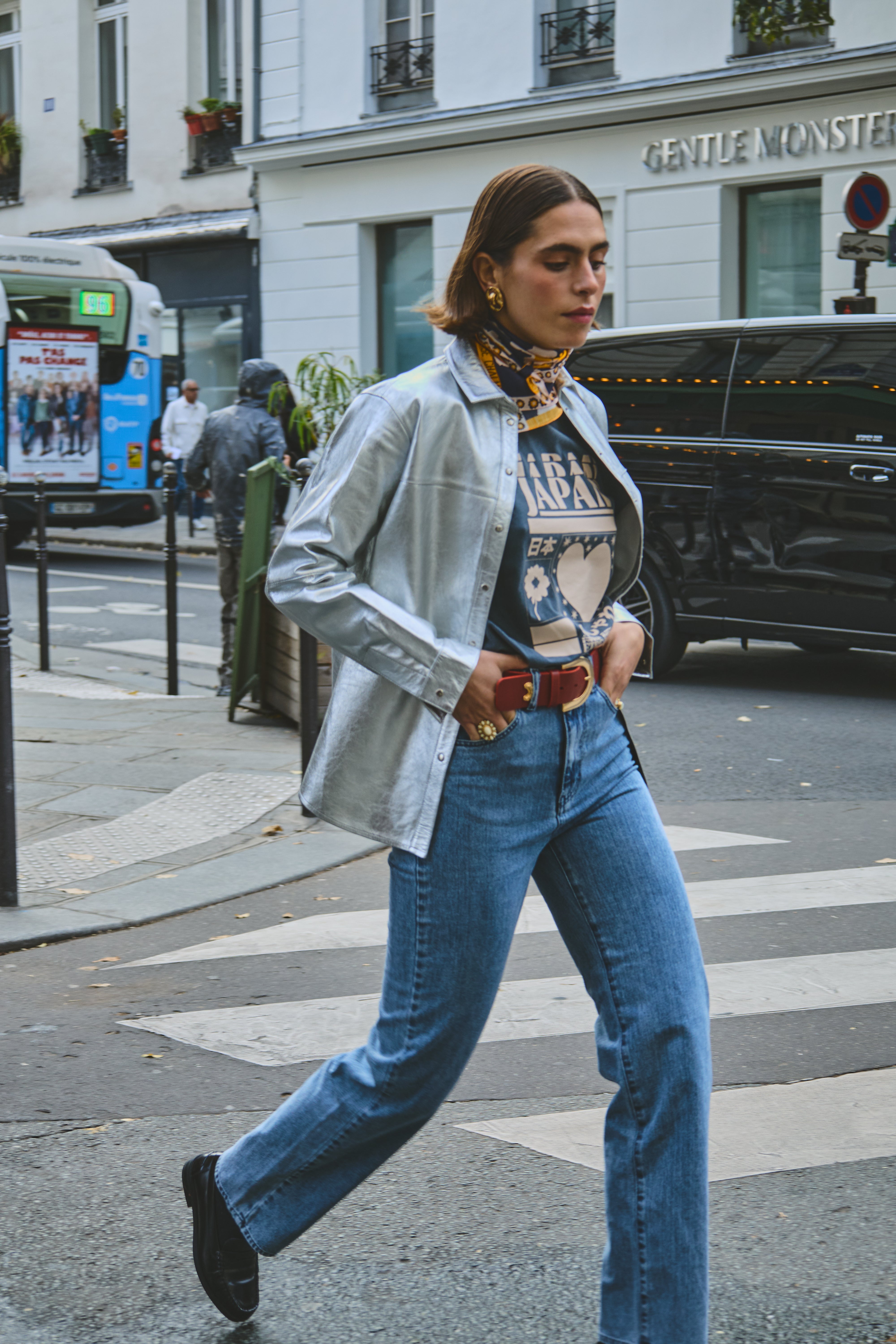 Chemise veste Riley en cuir argenté