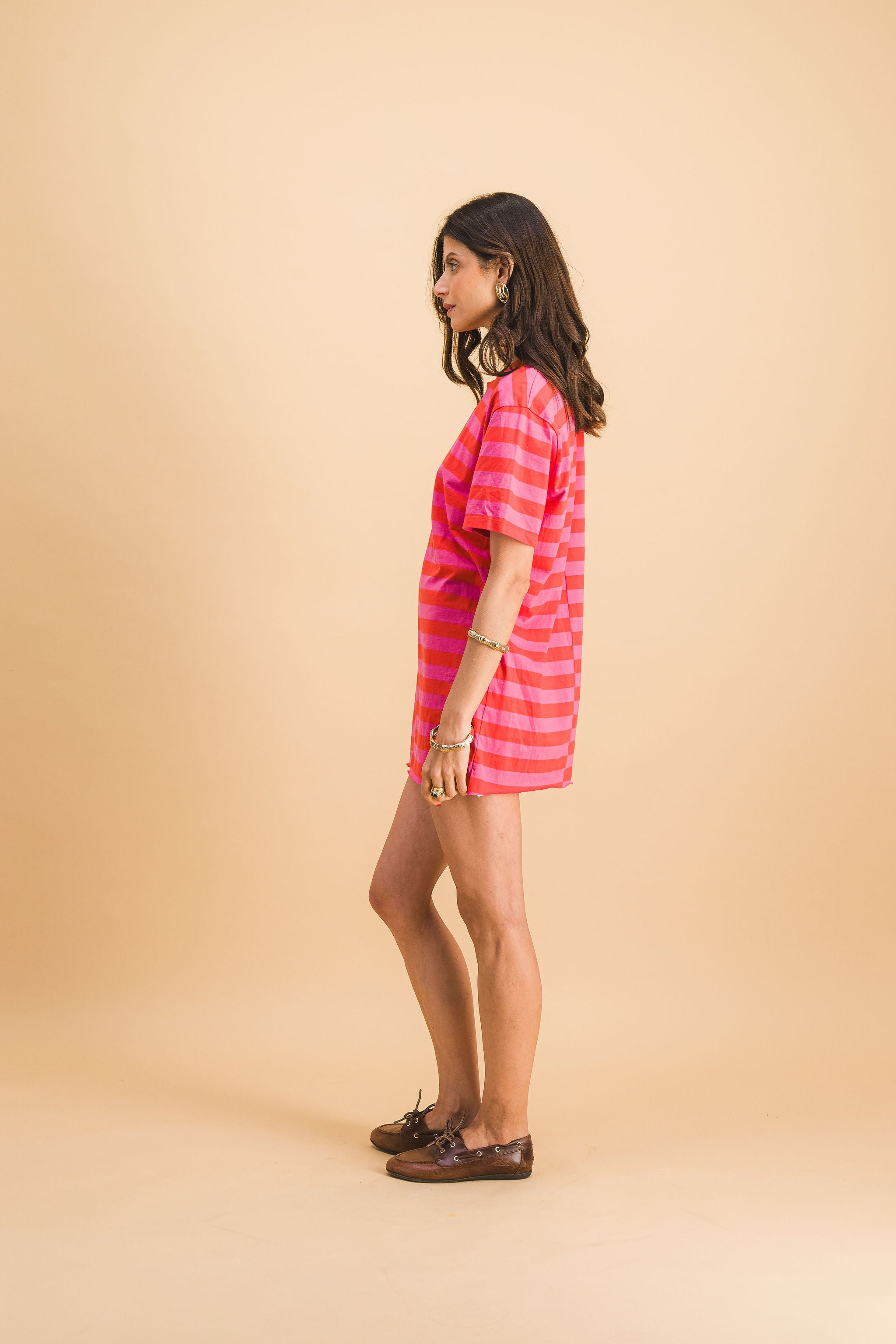 Robe Amalia Stripes Rose et Rouge