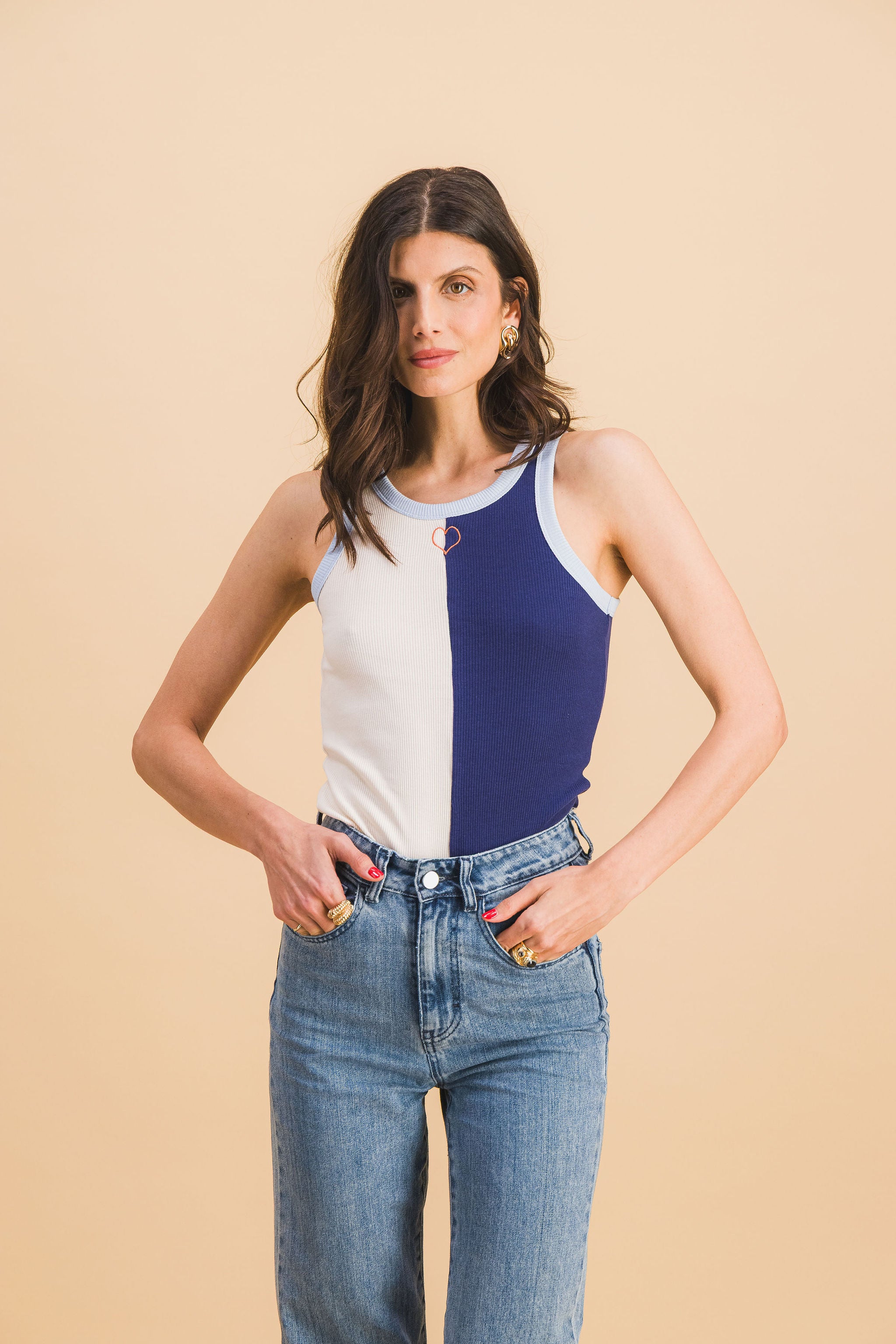 Top Abie Bi-color Bleu et Blanc