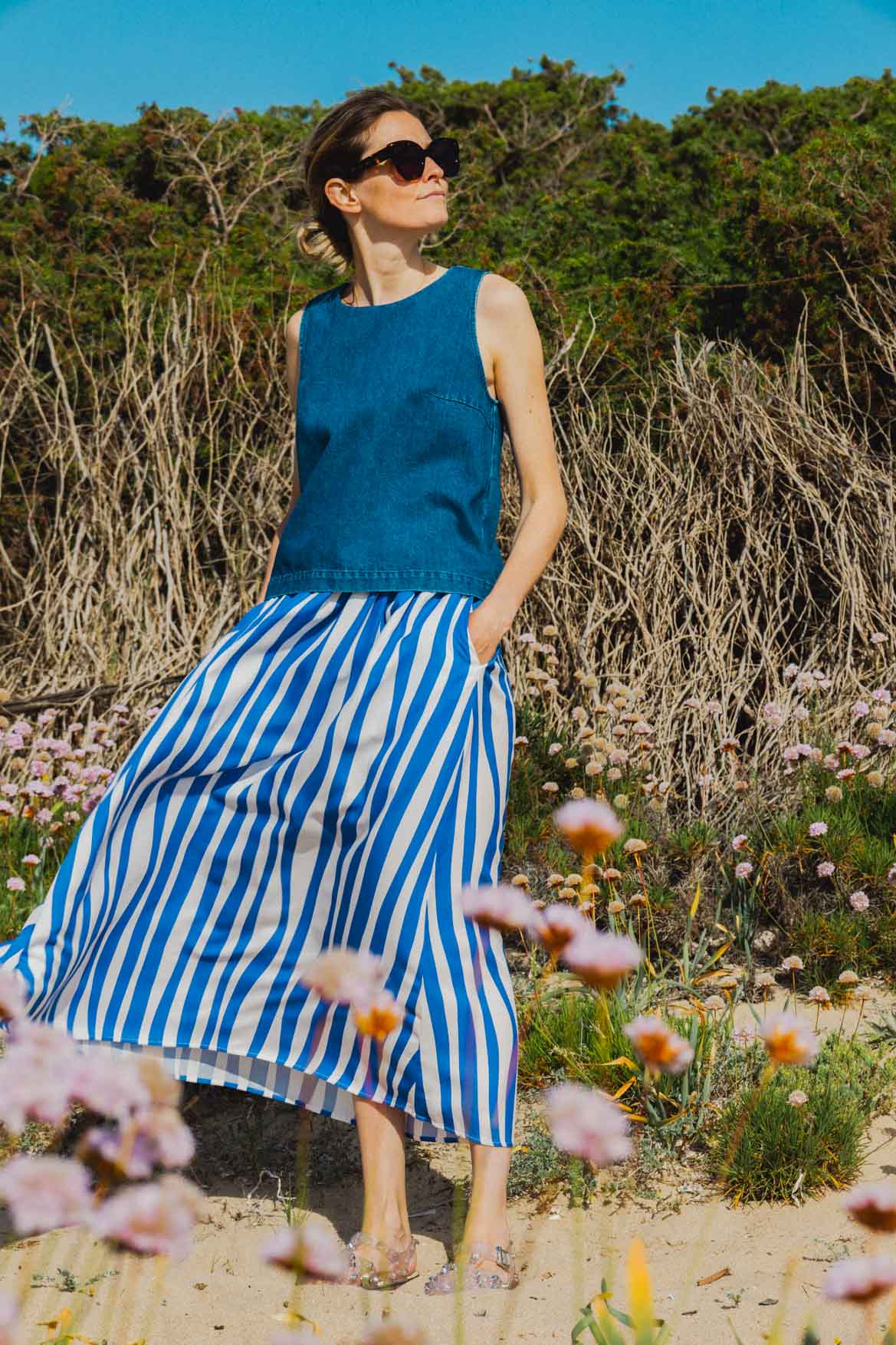 Ensemble jupe Cécile blue lines + top Jacques