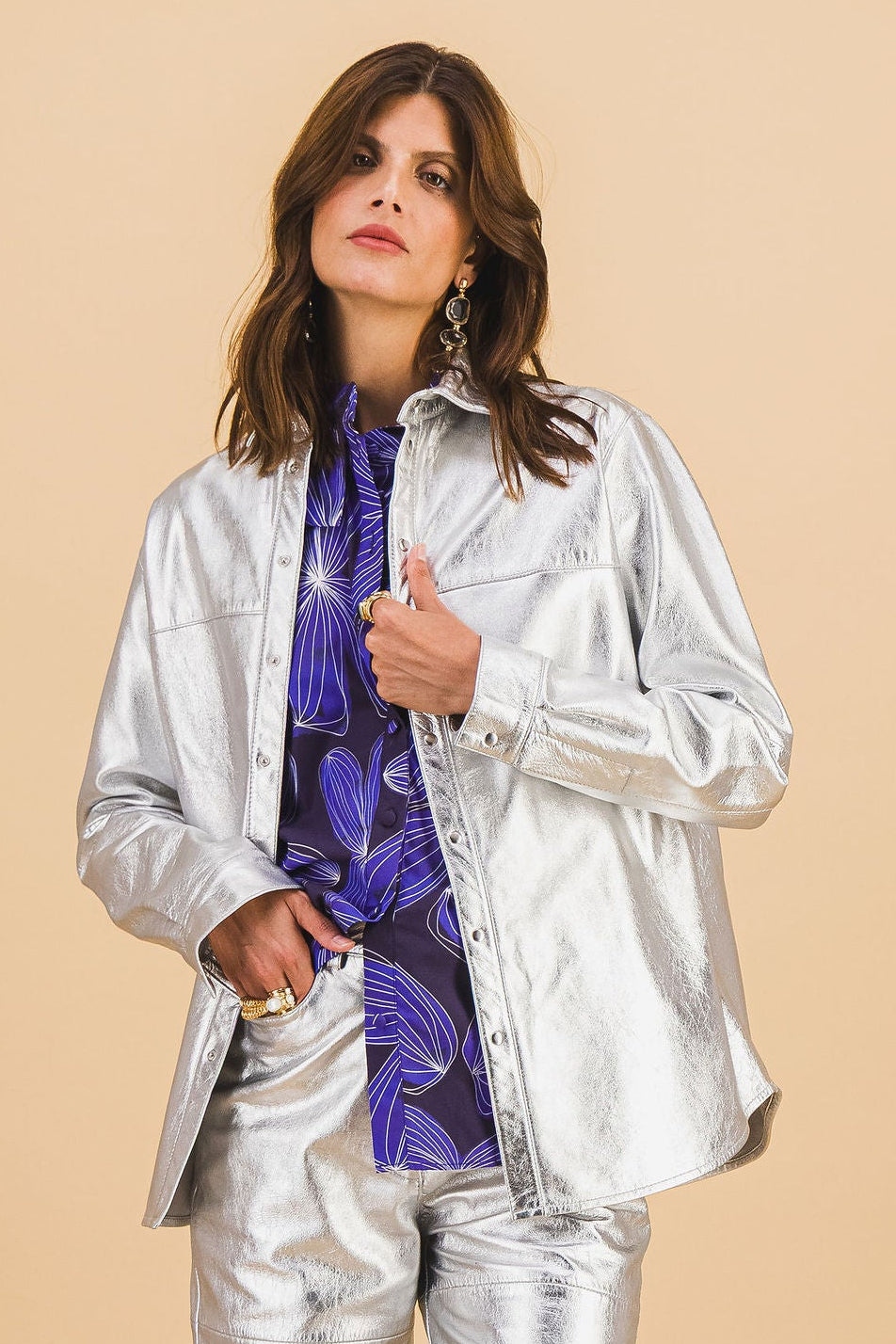 Chemise Riley en cuir argenté