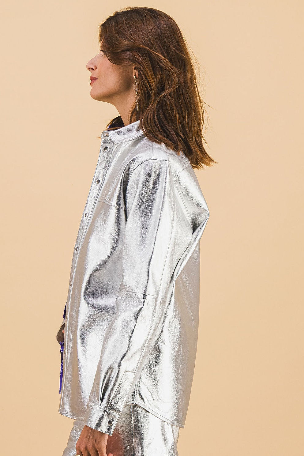 Chemise Riley en cuir argenté