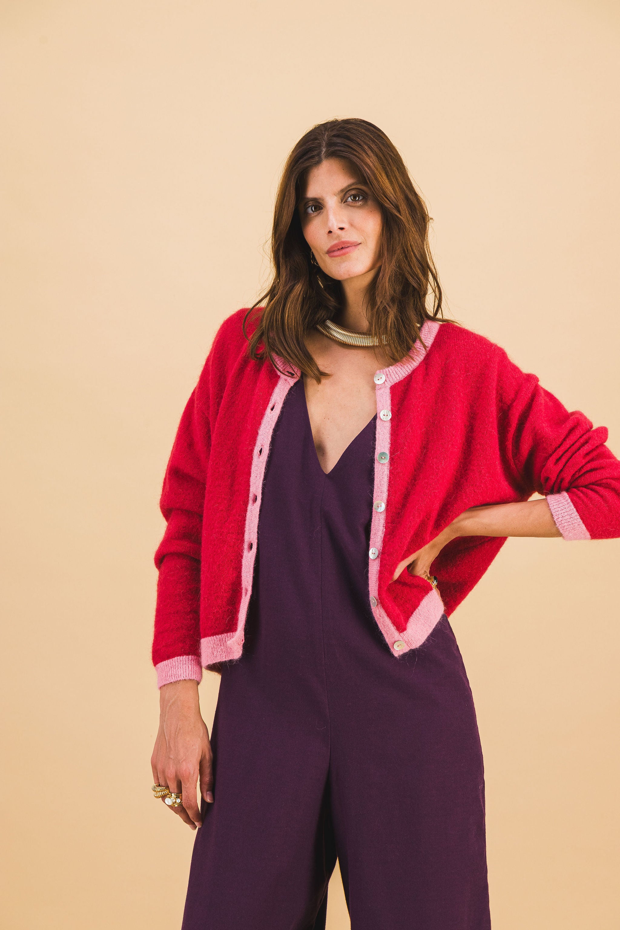 Cardigan Julia rouge et rose