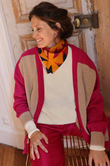 Gilet en laine Denise beige et fuchsia