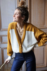 Denise wool vest in ochre and ecru 