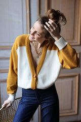 Denise wool vest in ochre and ecru 