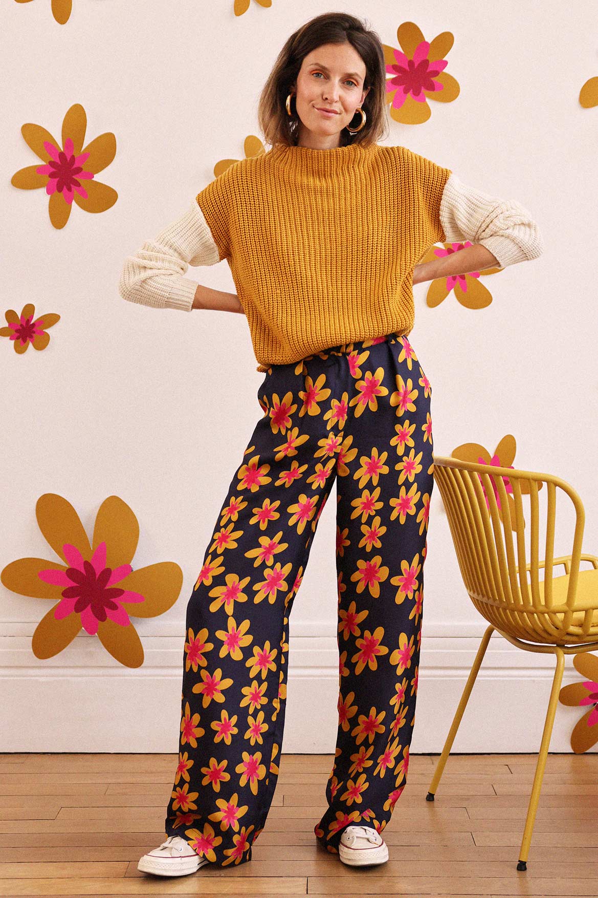 Lou wool sweater in ochre and ecru 