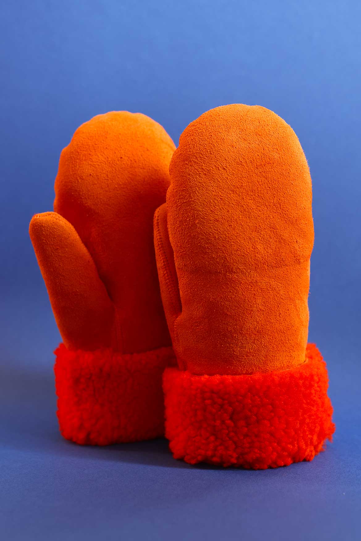 Orange sheepskin mittens