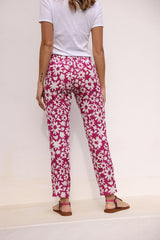 pantalon avec poches en tencel jasmin rose et blanc