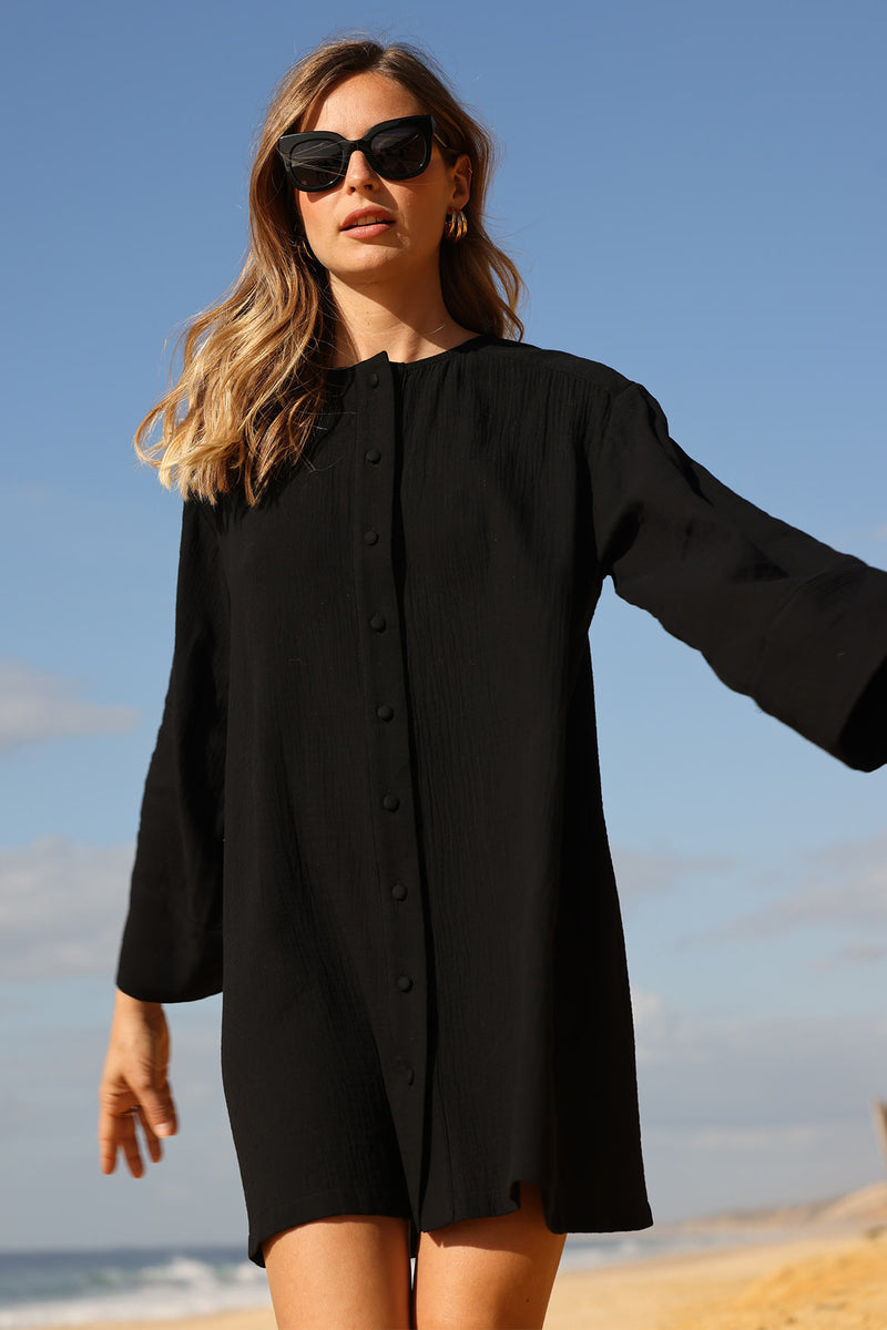 Elise Chalmin | Robe noire en gaze de coton - Flore