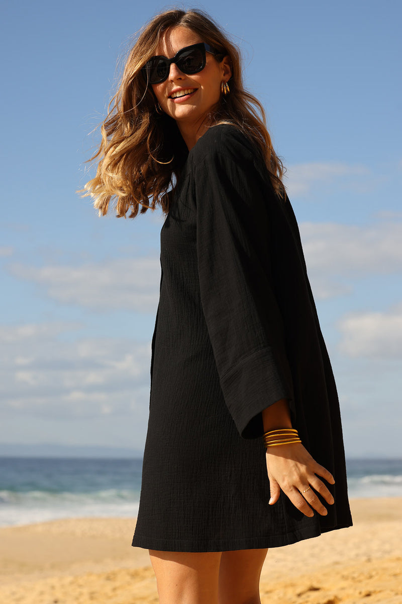 Elise Chalmin | Robe estivale gaze de coton Flore noire