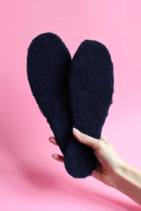 Children's navy sheepskin insoles